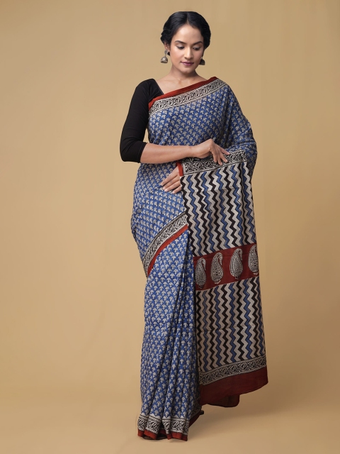 

Unnati Silks Blue Pure Cotton Checked Kota Saree
