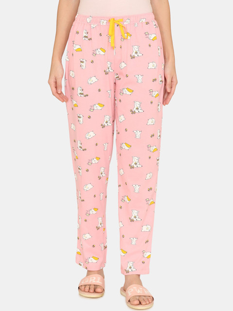 

Zivame Women Pink Printed Pure Cotton Lounge Pants
