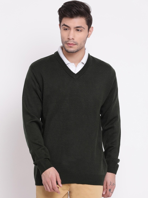 

COBB Men Olive Green Solid Pullover Sweater