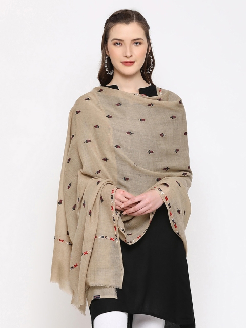 

SHINGORA Women Beige Embroidered Pure Wool Shawl