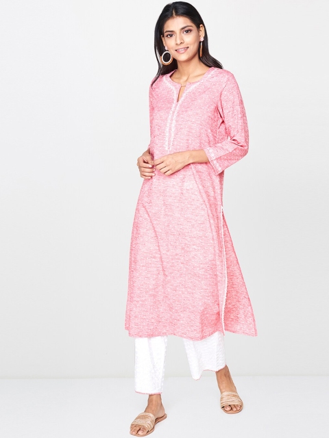 

Global Desi Women Pink Printed Straight Kurta