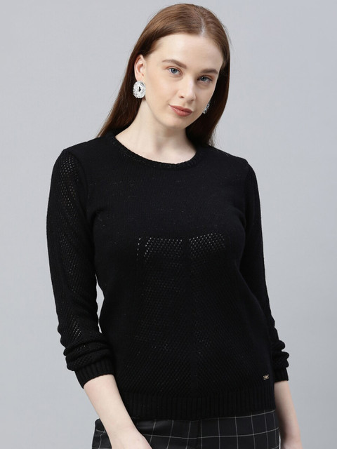 

Park Avenue Woman Black Self-Design Pullover Sweater