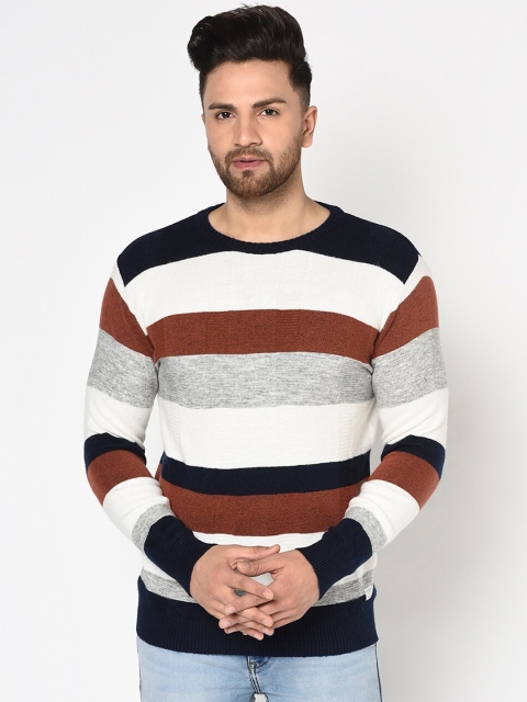 METTLE Men Multicoloured Striped Pullover Sweater, Multi
