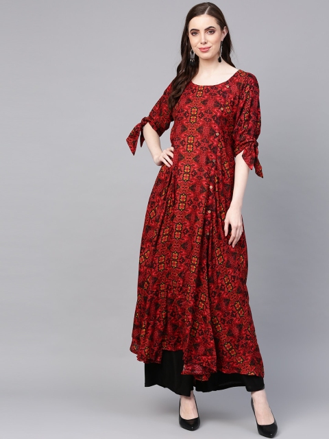 

ZOEYAMS Women Maroon Printed Layered Maxi Dress