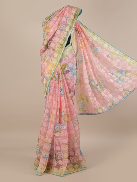 

Pothys Pink Printed Jute Silk Saree