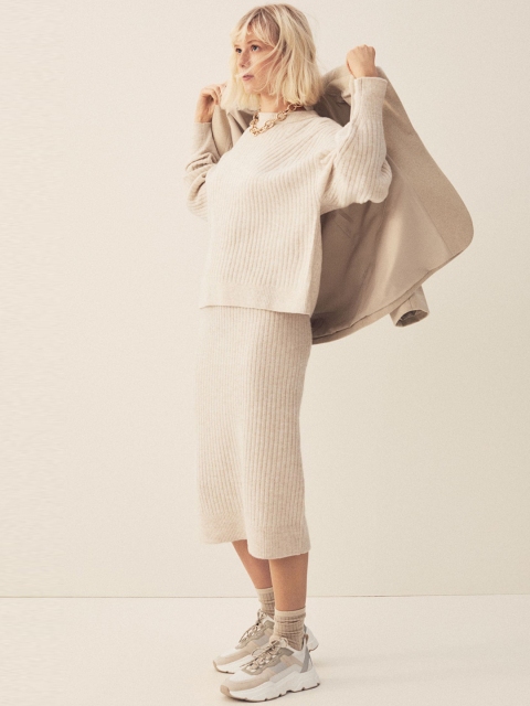 

H&M Women Beige Rib-Knit Jumper
