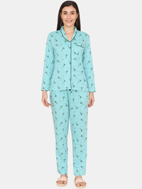 

Zivame Women Blue & Grey Printed Night Suit
