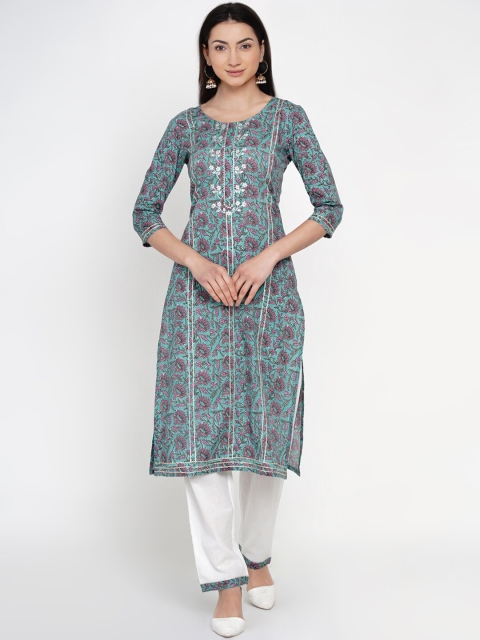 

Yuris Women Green & Pink Printed Kurta with Palazzos