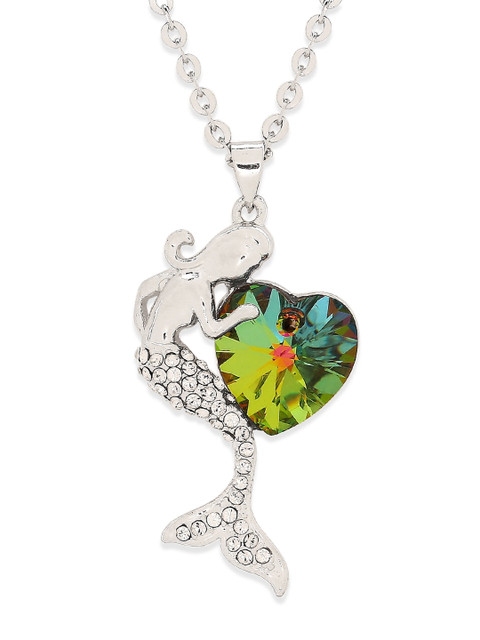 

Mahi Rhodium-Plated Silver-Toned Mermaid Heart Swarovski Crystal Pendant Pendant With Chain