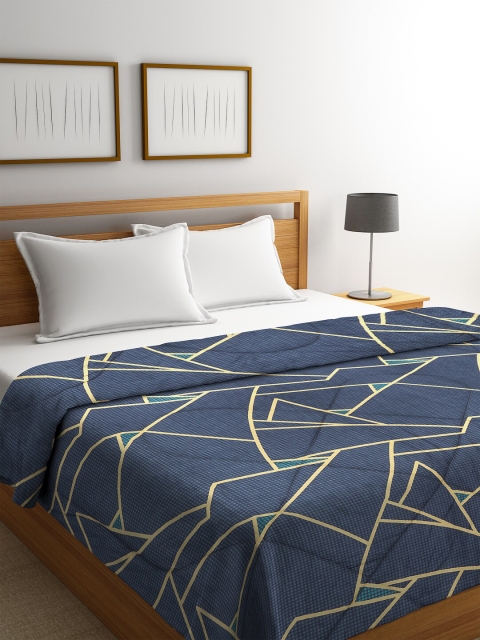 

KLOTTHE Unisex Blue & Beige Geometric Printed 553 GSM Mild Winter Double Quilt