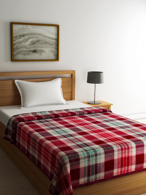 

Raymond Home Maroon & White Checked Woolen 607 GSM Heavy Winter Single Bed Blanket