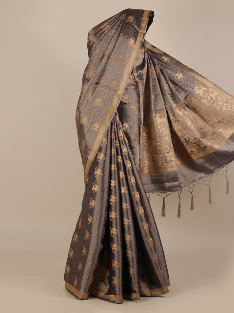 

Pothys Grey & Brown Jute Silk Printed Saree
