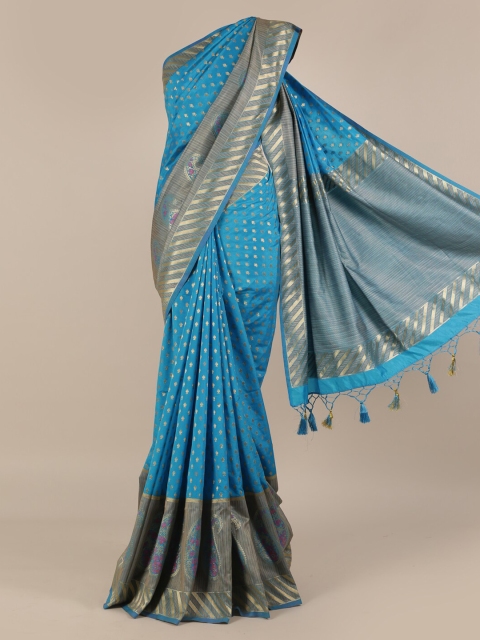 

Pothys Blue Woven Design Jute Silk Saree