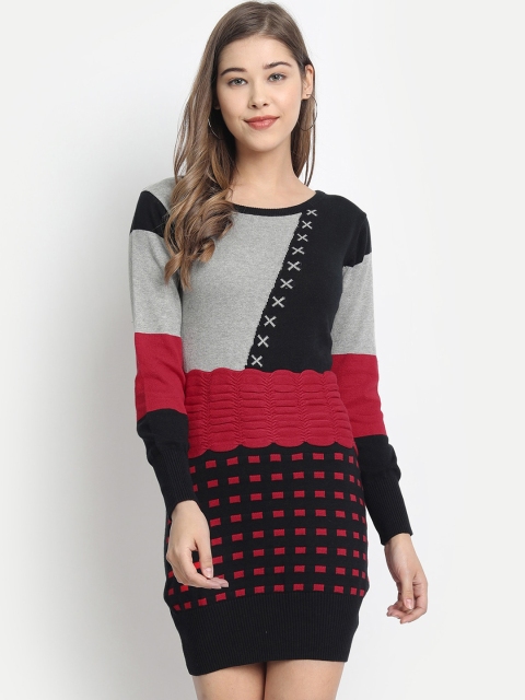 

Clothzy Women Red Colourblocked Sweater Dress