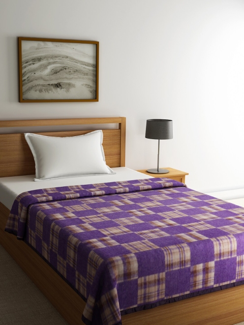 

Raymond Home Purple & Beige Checked 677 GSM Woollen Heavy Winter Single Bed Blanket
