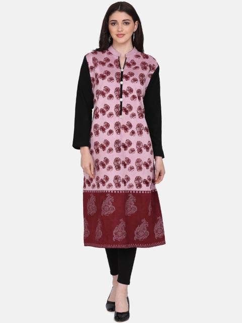 

Saanjh Women Pink & Black Printed A-Line Kurta