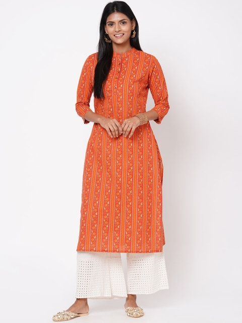 

FASHOR Women Orange Printed A-Line Kurta