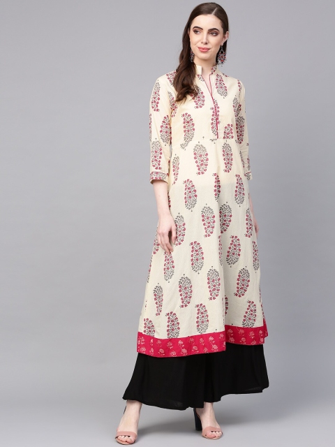 

ZOEYAMS Women Beige Printed Anarkali Kurta