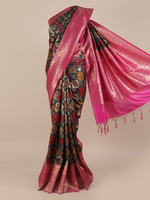 

Pothys Navy Blue & Pink Jute Silk Woven Design Saree