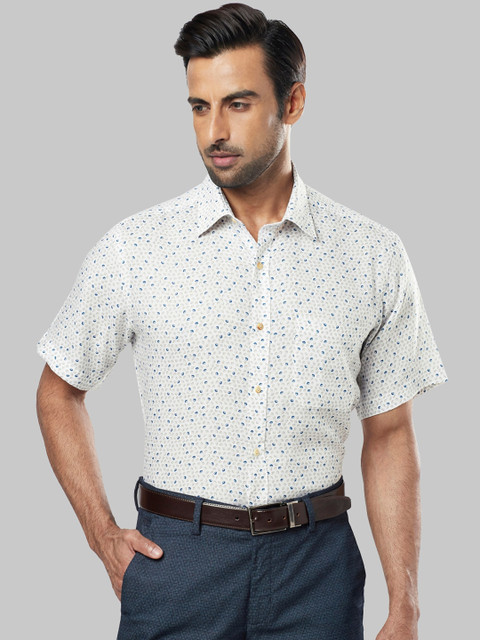 

Raymond Men Off-White & Blue Regular Fit Printed Formal Linen Shirt