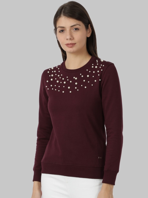 

Park Avenue Woman Women Maroon Embellished Sweatshirt
