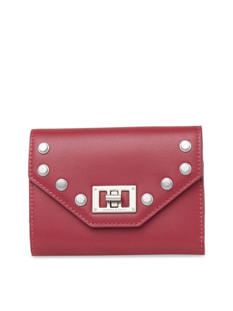

CHARLES & KEITH Women Rose Red Solid Three Fold Wallet