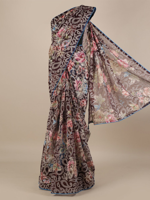 

Pothys Brown Printed Jute Silk Saree