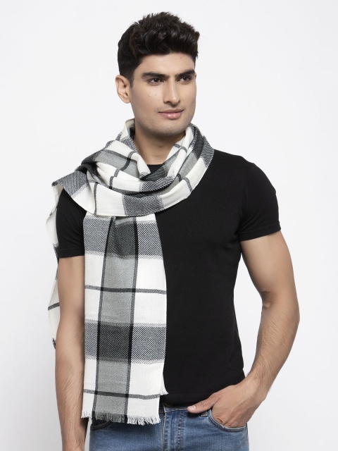 

Calvadoss Men Off White & Black Checked Long-Fit Muffler