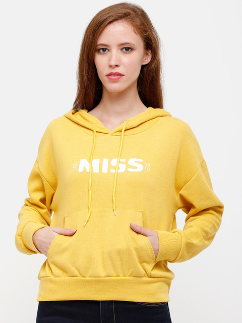 

STROP Women Yellow Printed Hooded Sweatshirt