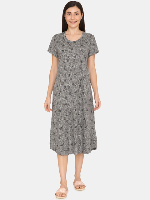 

Zivame Women Grey & White Printed Night Dress
