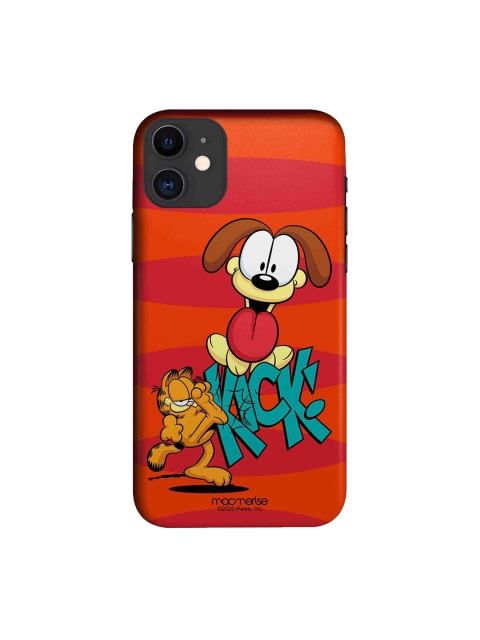 

macmerise Red & Blue Garfield Kick To Odie Cartoon Character Printed iPhone 11 Mobile Back Cover