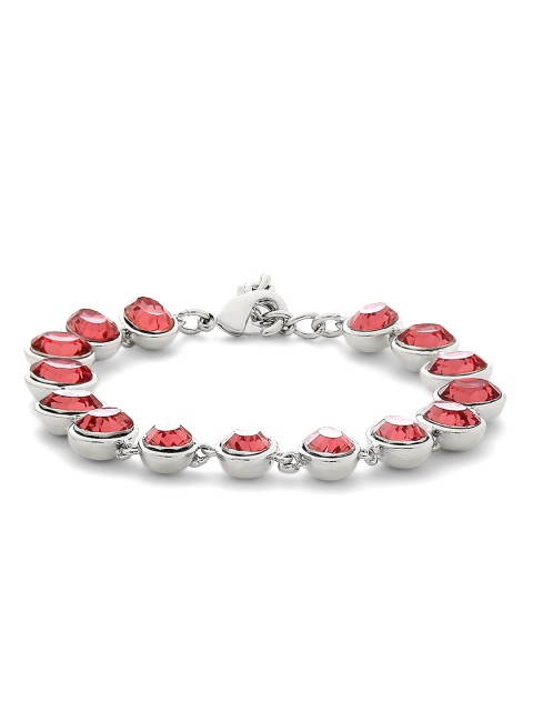 

Mahi Women Rhodium-Plated Silver-Toned & Pink Crystal Studded Adjustable Bracelet