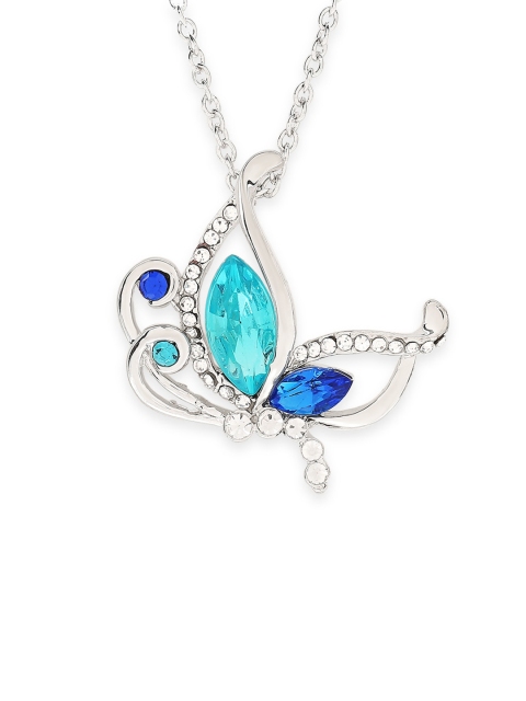 

Mahi Rhodium-Plated Blue & White Crystal Stone-Studded Pendant With Chain