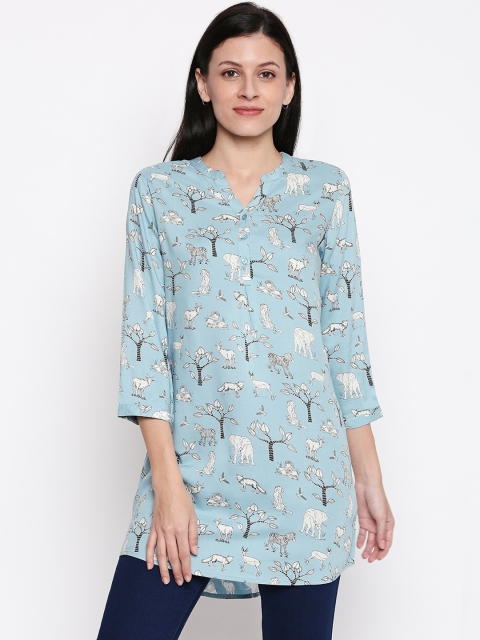 

People Women Blue & Off White Printed Tunic