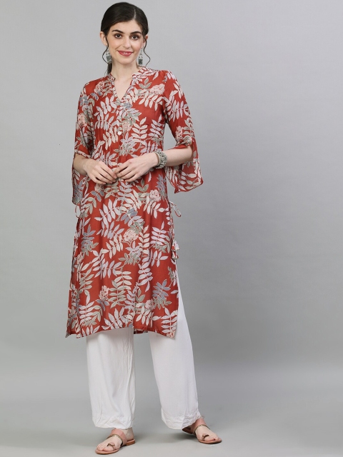 

Ishin Women Brown & Off-White Printed Straight Kurta