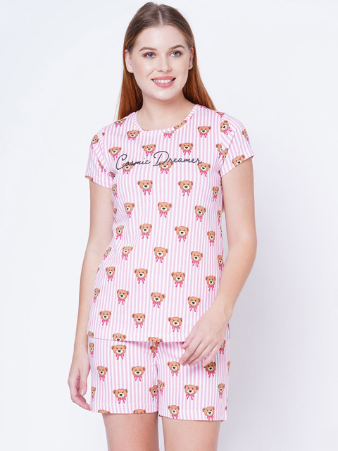 

Sweet Dreams Women Pink & White Printed Night Suit