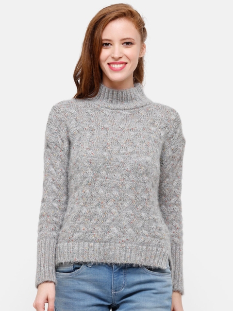 

STROP Women Grey Self Design Pullover Sweater