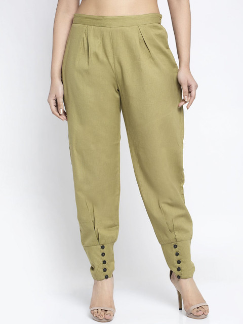 

Aujjessa Women Olive Green Regular Fit Solid Regular Trousers