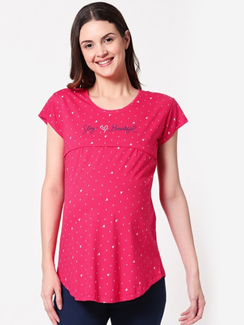 

Zeyo Women Pink Printed Maternity Pure Cotton Top