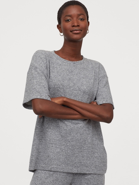 

H&M Women Grey Solid Straight-style T-shirt