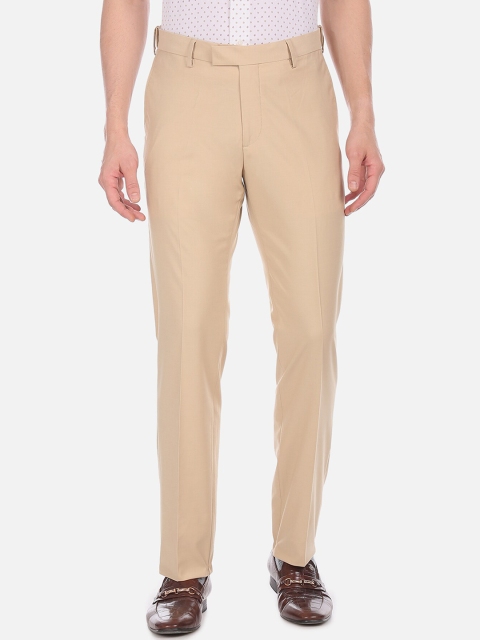 

U.S. Polo Assn. Men Beige Regular Fit Solid Cotton Formal Trousers