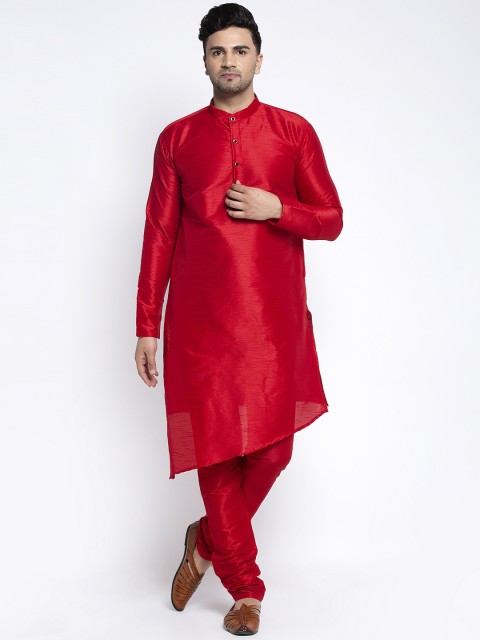 

Benstoke Men Red Solid Asymmetric Kurta with Churidar