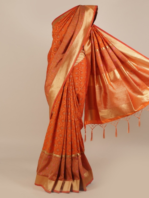 

Pothys Orange Woven Design Jute Silk Saree with Zari Border