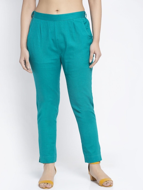 

Aujjessa Women Sea Green Regular Fit Solid Cigarette Trousers