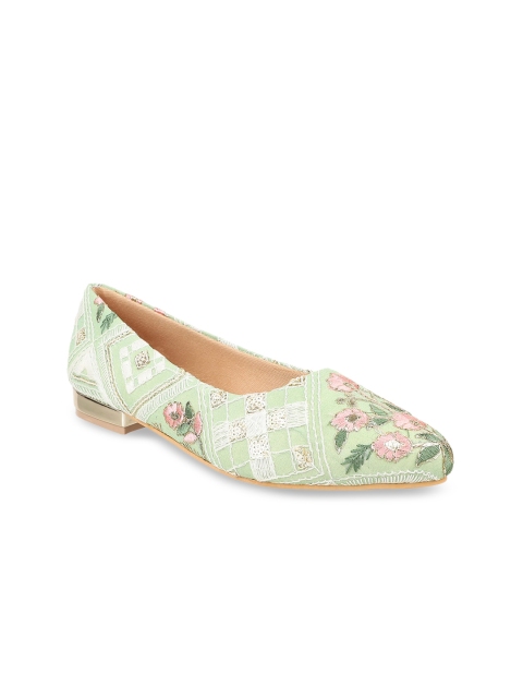 

Flat n Heels Women Green Printed Fabric Ballerinas