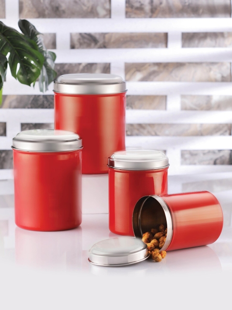

Jensons Set of 8 Red & Steel-Toned Solid Progetto Series Stainless Steel Canister with Lid