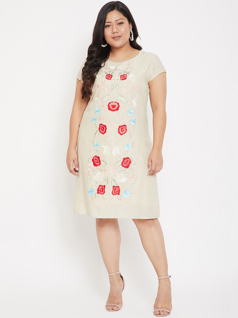 

Crease & Clips Women Beige Embroidered A-Line Dress