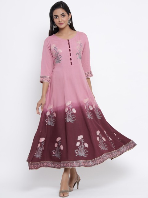 

WomenMagic Women Pink Embroidered Anarkali Kurta