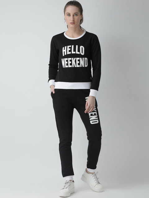 

GRIFFEL Women Black & White Printed Tracksuit
