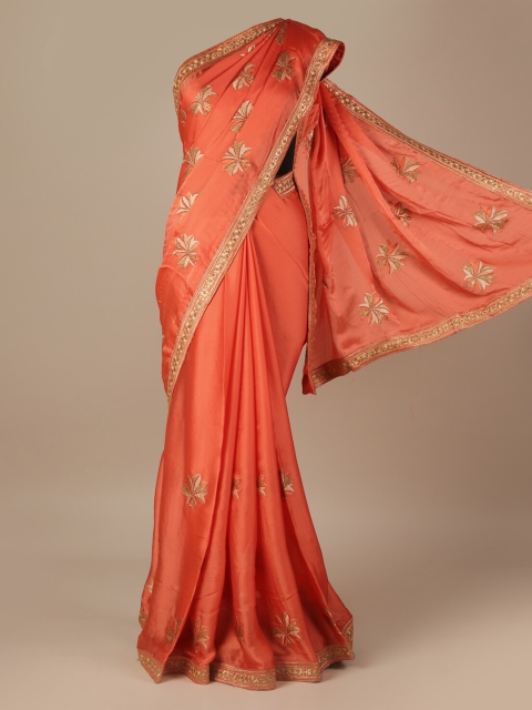 

Pothys Peach-Coloured Embroidered Poly Georgette Saree